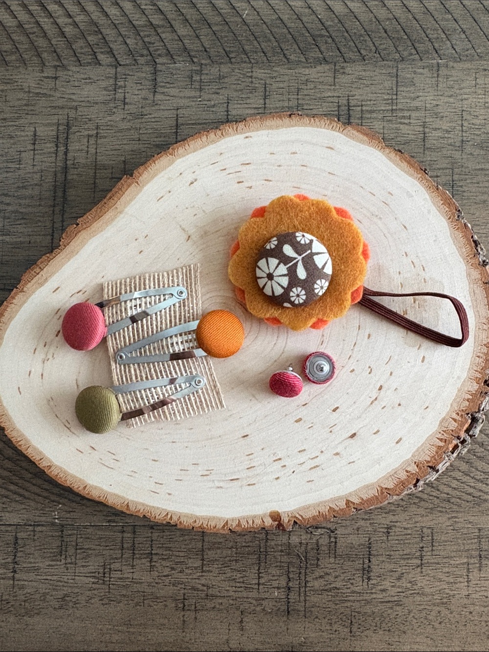 Orange Floral Felt Hair Clip Set